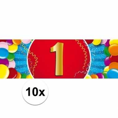 10x 1 jaar leeftijd stickers 19 x 6 cm verjaardag versiering