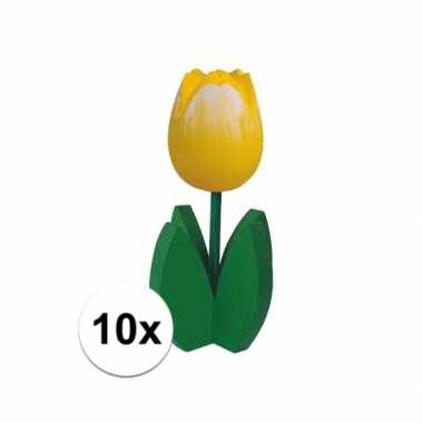 10x versiering houten gele tulpen