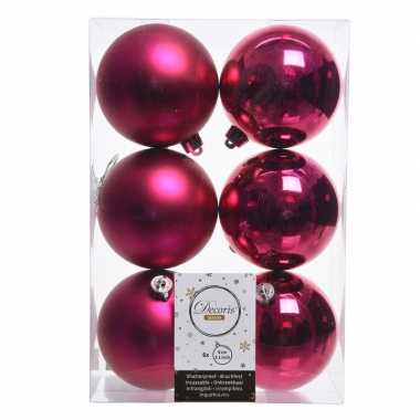 12x fuchsia roze kerstversiering kerstballen kunststof 8 cm