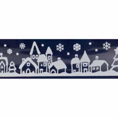 1x kerst raamversiering raamstickers witte stad met huizen 12,5 x 58,5 cm