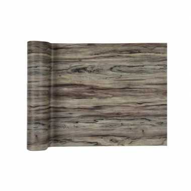 1x tafellopers met houtprint op rol 500 cm tafelversiering