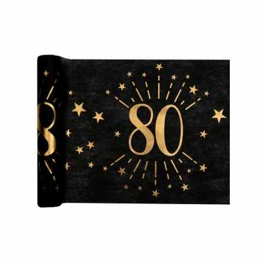 1x zwarte tafellopers 80 jaar verjaardag 500 cm op rol feestversiering