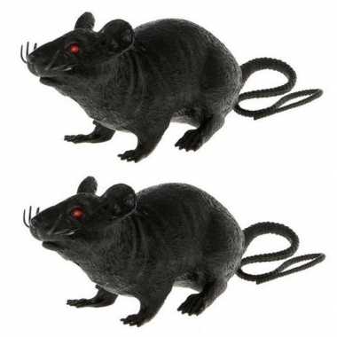 2x horror versiering ratten zwart 22 cm
