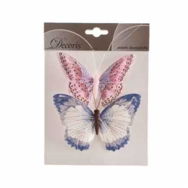 2x luxe versiering vlinders 12 cm