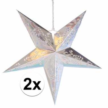 2x stuks versiering sterren lampionnen zilver van 60 cm