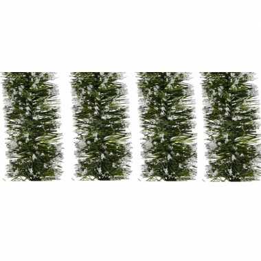 4x groene/sneeuw kerstslinger 7 x 200 cm kerstboom versieringen