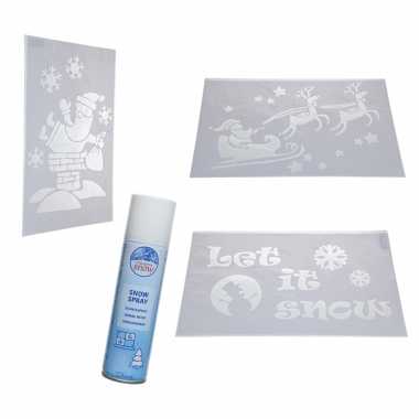 4x kerst versiering raamsjablonen met busje spuitsneeuw