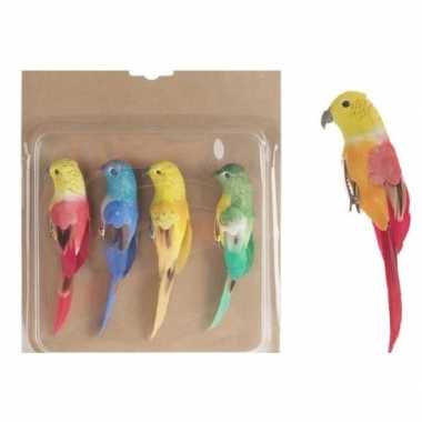 4x kerstboomversiering vogels op clip gekleurde papegaaien 14 cm