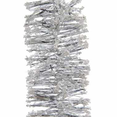 4x zilveren kerstversiering folie slingers met sneeuw 200 cm