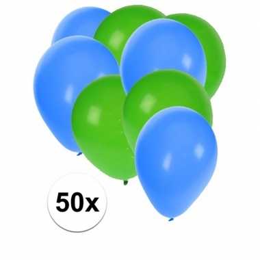 50x ballonnen 27 cm groen / blauwe versiering