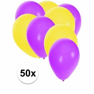 50x ballonnen 27 cm paars / gele versiering