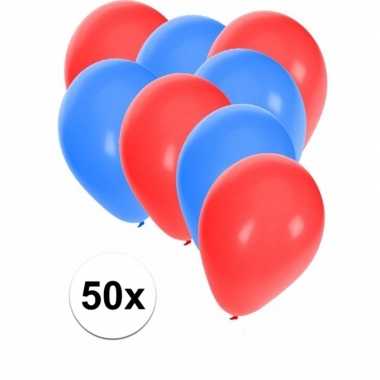 50x ballonnen 27 cm rood / blauwe versiering