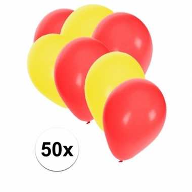 50x ballonnen 27 cm rood / gele versiering