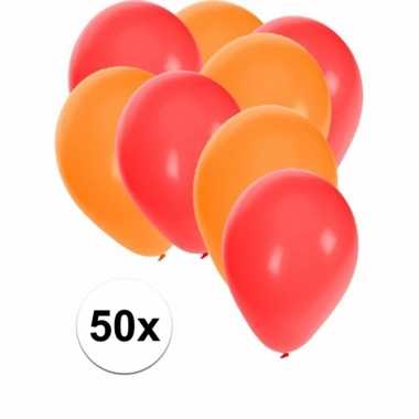 50x ballonnen 27 cm rood / oranje versiering