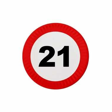 8x kartonnen bordjes 21 jaar leeftijd versiering 23 cm