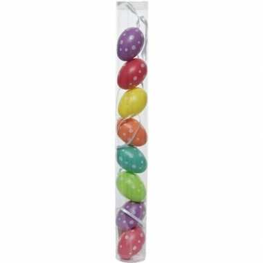 8x pasen versiering paaseieren gekleurd met stippen 5 cm