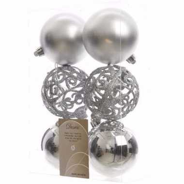 Ambiance christmas kerstboom versiering kerstballen zilver 6 x