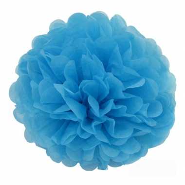 Blauwe pompom versiering 35 cm