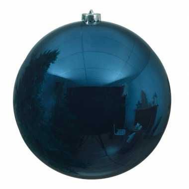 Grote raam/deur versiering blauwe kerstbal van 14 cm