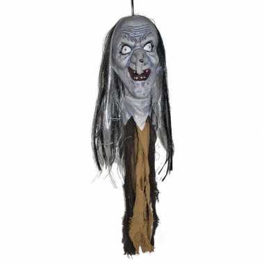 Halloween halloween versiering heksenhoofd met licht 70 cm