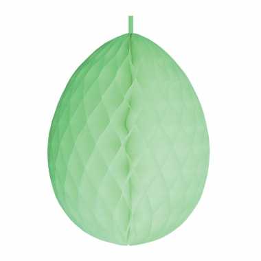 Hangversiering honeycomb paasei pastel groen van papier 30 cm