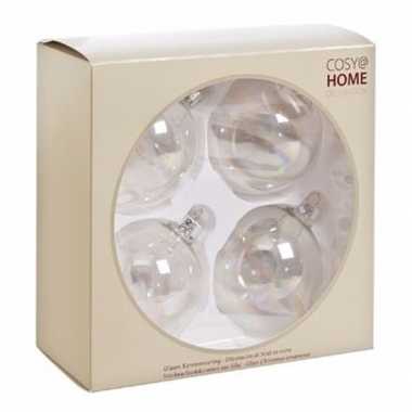 Kerstboom versiering kerstballen transparant 4 stuks van glas