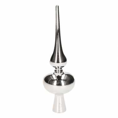 Kerstboom versiering piek zilver glanzend 21 cm glas