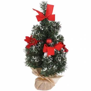 Kleine kunst kerstboom/kerstboom met rode kerstversiering 40 cm