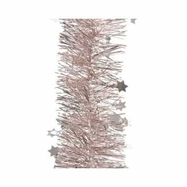 Lichtroze sterren kerstslingers 10 cm breed x 270 cm versiering
