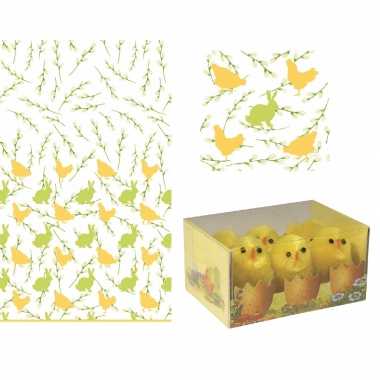 Pasen tafelversiering set konijnen tafelkleed, 6x kuikens en 20x servetten tafelversiering pasen