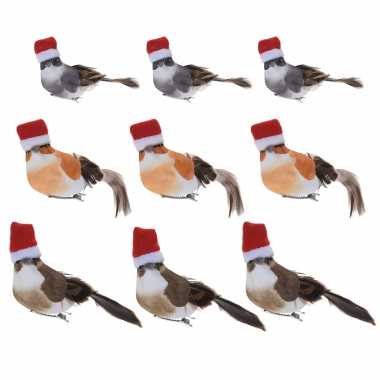 Set van 9x stuks kerstboom versiering vogeltjes op clip 12 cm