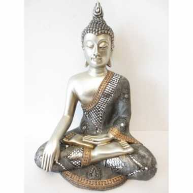 Versiering boeddha beeld zilver 34 cm