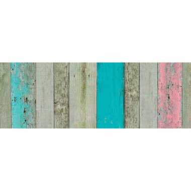 Versiering plakfolie houten planken look groen/bruin/roze 45 cm x 2 meter zelfklevend