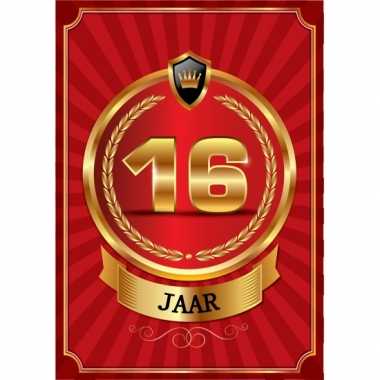 Versiering poster 16 jaar rood en goud