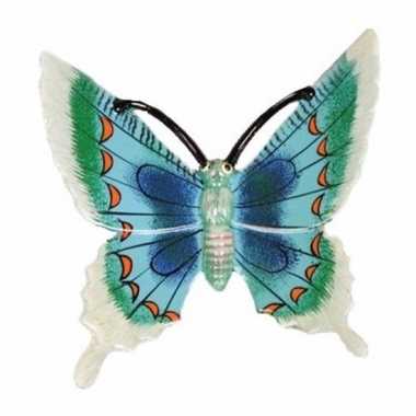 Versiering vlinder wit/blauw 11 cm kunststof