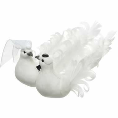 Witte duiven vogels trouwpaar versiering 16 cm op clip