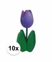 10x versiering houten paarse tulpen