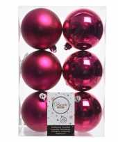 12x fuchsia roze kerstversiering kerstballen kunststof 8 cm