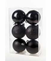 12x kerstversiering zwarte kerstballen van kunststof 8 cm