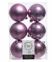 12x lila paarse kerstversiering kerstballen kunststof 8 cm