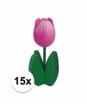 15x versiering houten roze tulpen