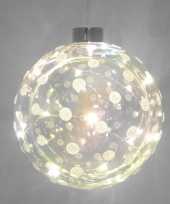 1x glazen versiering kerstballen met 20 led lampjes verlichting 12 cm