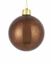 1x grote kunststof versiering kerstballen kastanje bruin 20 cm