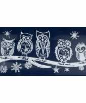 1x kerst raamversiering raamstickers witte uilen 23 x 49 cm
