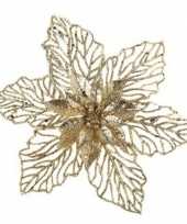 1x kerstboomversiering op clip gouden glitter bloem 17 cm