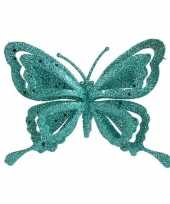 1x kerstboomversiering vlinder op clip emerald groen 14 cm