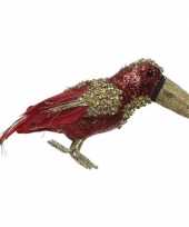 1x kerstboomversiering vogels op clip glitter toekan rood 25 cm