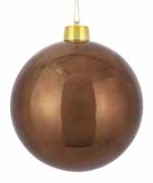 1x mega kunststof versiering kerstballen kastanje bruin 25 cm