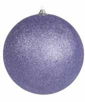 1x paarse grote versiering kerstballen met glitter kunststof 25 cm