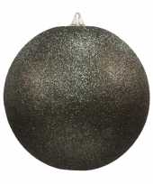 1x zwarte grote versiering kerstballen met glitter kunststof 25 cm
